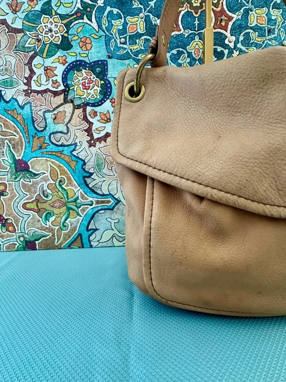 Fossil Taupe Leather Shoulder Flap Hobo
